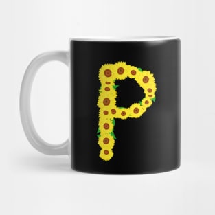 Sunflowers Initial Letter P (Black Background) Mug